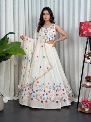 Navratri Special White Mirror Work Chaniya Choli 1
