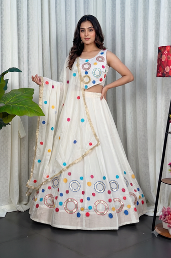 Navratri Special White Mirror Work Chaniya Choli