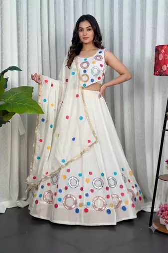 Navratri Special White Mirror Work Chaniya Choli