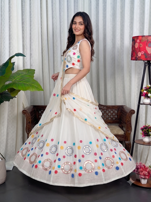 Navratri Special White Mirror Work Chaniya Choli 3