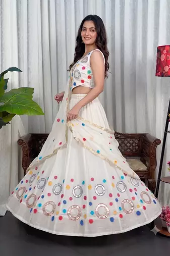 Navratri Special White Mirror Work Chaniya Choli