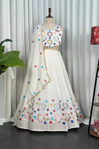 Navratri Special White Mirror Work Chaniya Choli
