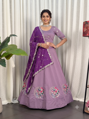 Designer Lavender Cotton Silk Chaniya Choli for Navratri & Festive Wear 1