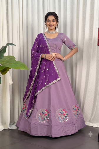 Designer Lavender Cotton Silk Chaniya Choli for Navratri & Festive Wear