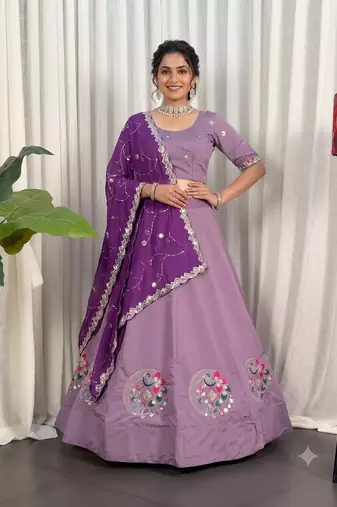 Designer Lavender Cotton Silk Chaniya Choli for Navratri & Festive Wear