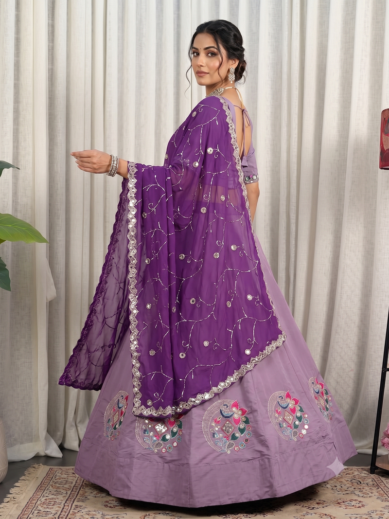 Designer Lavender Cotton Silk Chaniya Choli for Navratri & Festive Wear