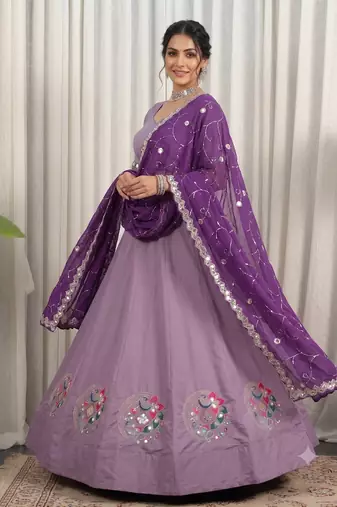 Designer Lavender Cotton Silk Chaniya Choli for Navratri & Festive Wear
