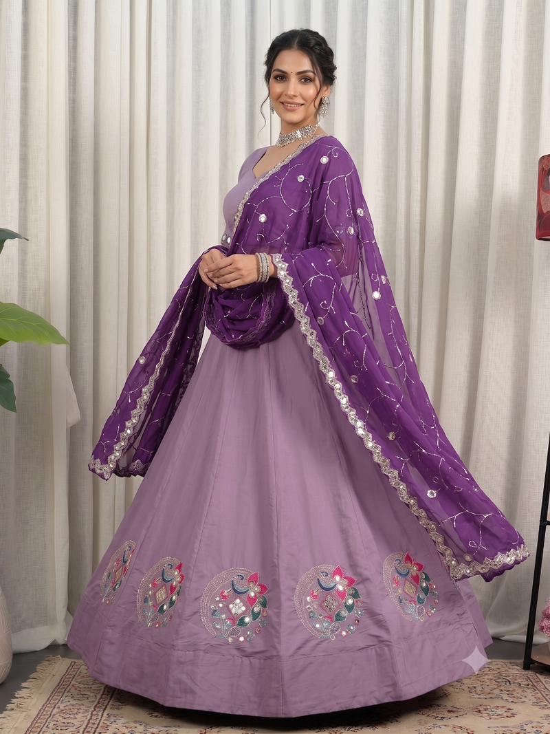 Designer Lavender Cotton Silk Chaniya Choli for Navratri & Festive Wear