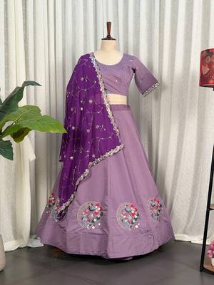 Designer Lavender Cotton Silk Chaniya Choli for Navratri & Festive Wear 4