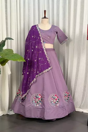 Designer Lavender Cotton Silk Chaniya Choli for Navratri & Festive Wear