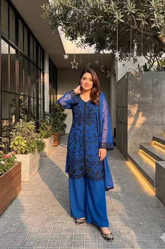 Blue Color Sequance Work Georgette Salwar Suite