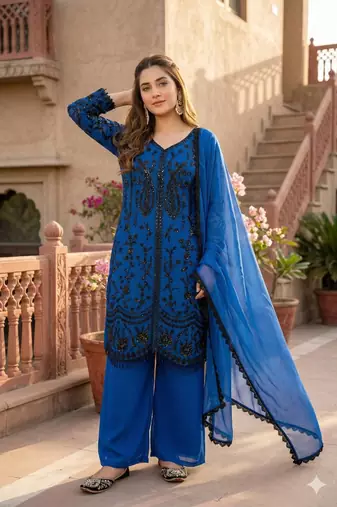 Blue Color Sequance Work Georgette Salwar Suite