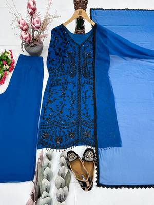 Blue Color Sequance Work Georgette Salwar Suite 3