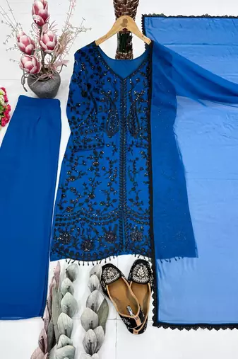 Blue Color Sequance Work Georgette Salwar Suite