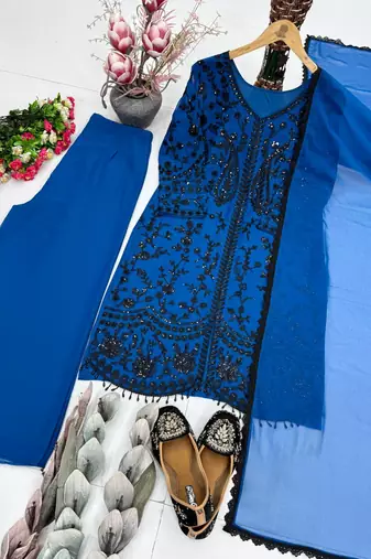 Blue Color Sequance Work Georgette Salwar Suite