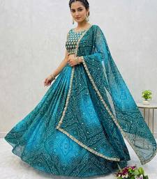 Women's Teal Bandhani Print Georgette Chaniya Choli Set for Wedding & Garba