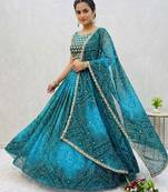 Women's Teal Bandhani Print Georgette Chaniya Choli Set for Wedding & Garba