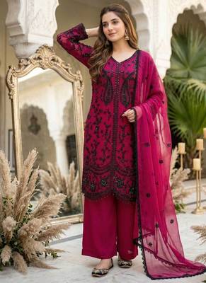 Pink Color Sequance Work Georgette Salwar Suite 1