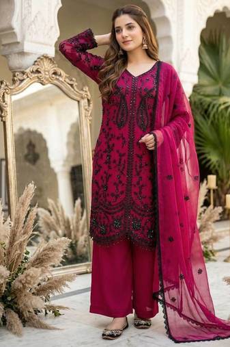 Pink Color Sequance Work Georgette Salwar Suite