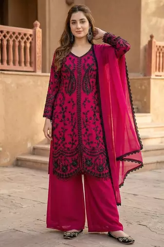 Pink Color Sequance Work Georgette Salwar Suite