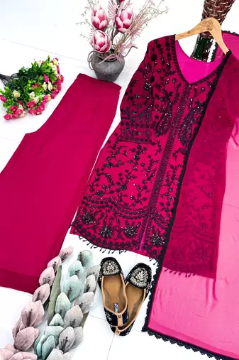 Pink Color Sequance Work Georgette Salwar Suite