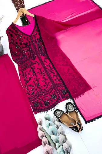 Pink Color Sequance Work Georgette Salwar Suite