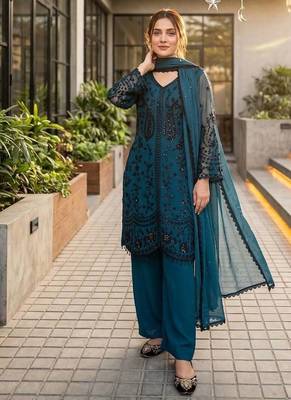 Teal Color Sequance Work Georgette Salwar Suite 1