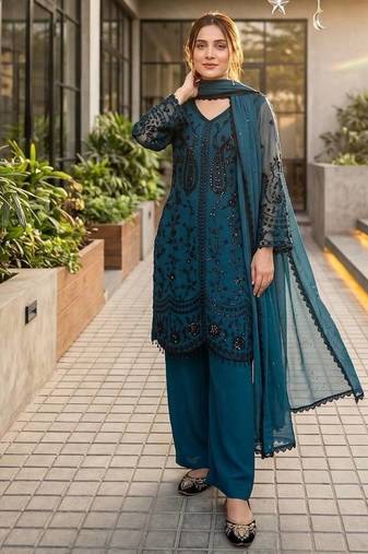 Teal Color Sequance Work Georgette Salwar Suite