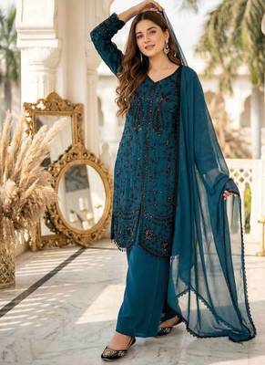 Teal Color Sequance Work Georgette Salwar Suite 2