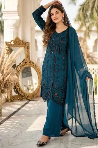 Teal Color Sequance Work Georgette Salwar Suite