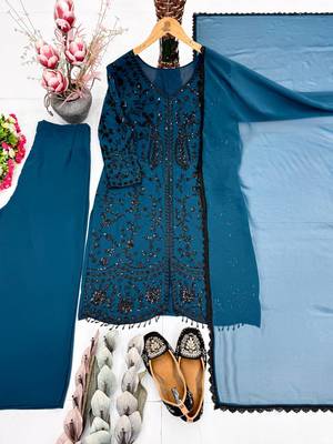 Teal Color Sequance Work Georgette Salwar Suite 3