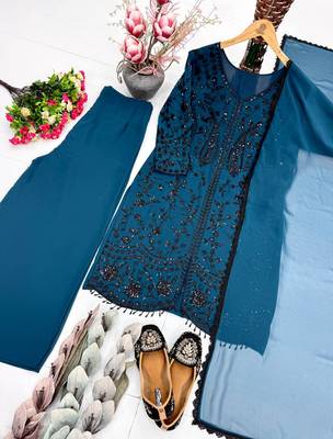 Teal Color Sequance Work Georgette Salwar Suite 4