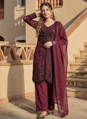 Wine Color Sequance Work Georgette Salwar Suite 1