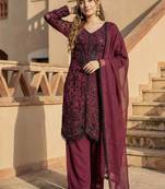 Wine Color Sequance Work Georgette Salwar Suite