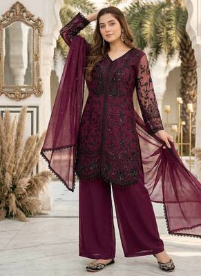 Wine Color Sequance Work Georgette Salwar Suite 2