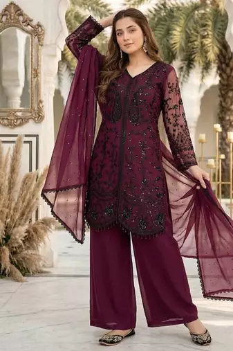 Wine Color Sequance Work Georgette Salwar Suite