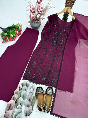 Wine Color Sequance Work Georgette Salwar Suite 3