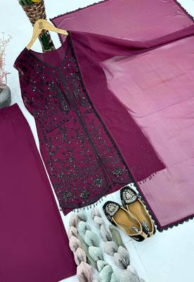 Wine Color Sequance Work Georgette Salwar Suite 4