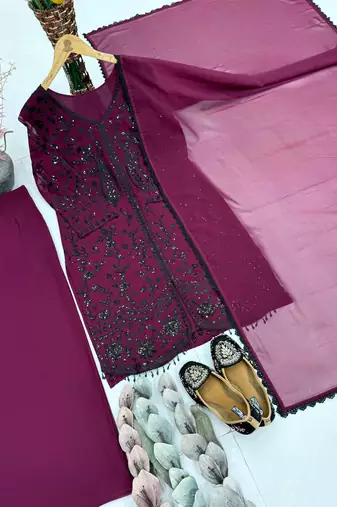 Wine Color Sequance Work Georgette Salwar Suite