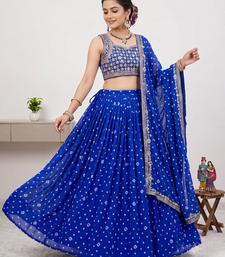 Women's Blue Bandhani Print Georgette Chaniya Choli Set for Wedding & Garba