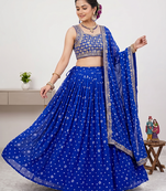 Women's Blue Bandhani Print Georgette Chaniya Choli Set for Wedding & Garba