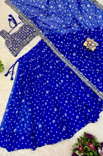 Women's Blue Bandhani Print Georgette Chaniya Choli Set for Wedding & Garba