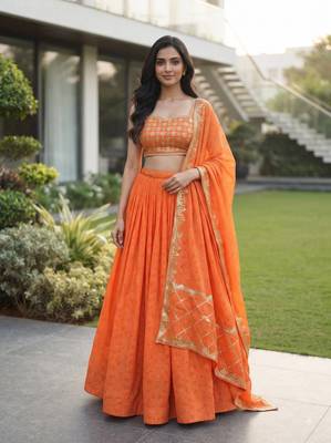 Women's Orange Bandhani Print Georgette Chaniya Choli Set for Wedding & Garba 1
