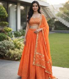 Women's Orange Bandhani Print Georgette Chaniya Choli Set for Wedding & Garba
