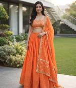 Women's Orange Bandhani Print Georgette Chaniya Choli Set for Wedding & Garba