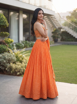 Women's Orange Bandhani Print Georgette Chaniya Choli Set for Wedding & Garba 2