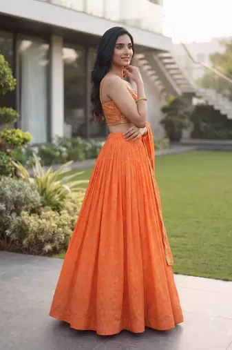 Women's Orange Bandhani Print Georgette Chaniya Choli Set for Wedding & Garba