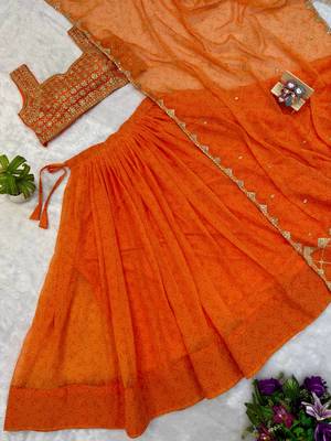 Women's Orange Bandhani Print Georgette Chaniya Choli Set for Wedding & Garba 4