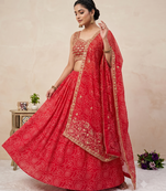 Women's Red Bandhani Print Georgette Chaniya Choli Set for Wedding & Garba