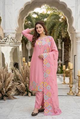 Light Pink Color Embroidery And Sequance Work Silk Blend Salwar Suit 1